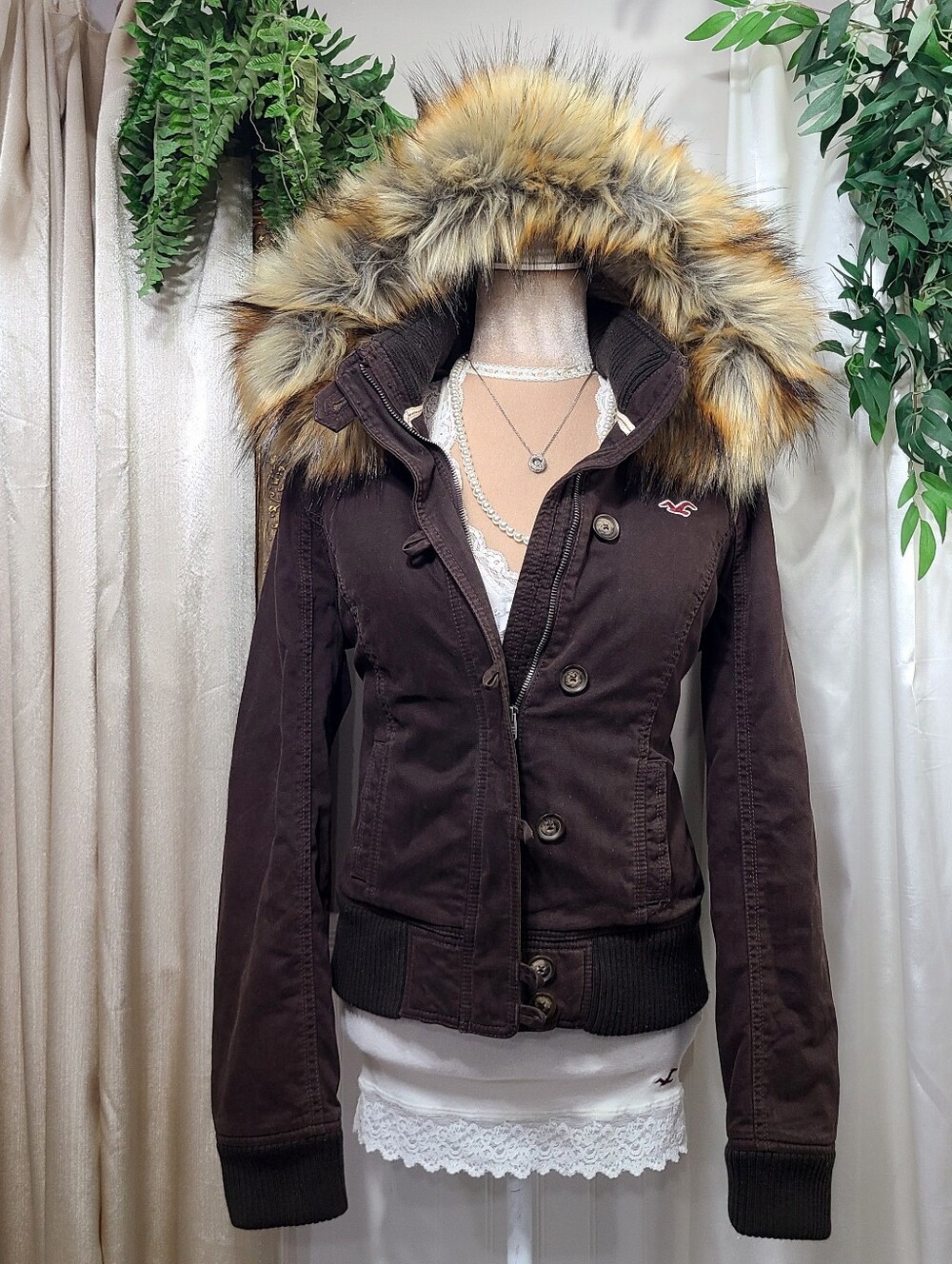 Rare Vintage Hollister ♡ Y2K ♡ Faux Fur Lining Utility Jacket Heavyweight Coat